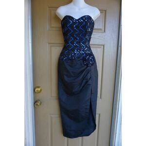 Gunne sax Vintage strapless party Dress 1980s sweetheart slit skirt sequined
